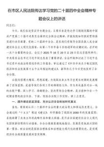 在市區人民法院傳達學習20屆四中全會精神專題會議上的講話