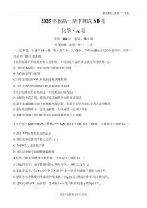 高一化學(xué)人教版（2019）必修一期中測(cè)試A卷——A4版式