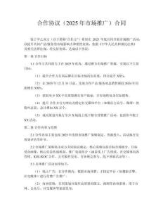 合作協(xié)議（2025年市場(chǎng)推廣）?合同