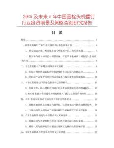 2025及未來5年中國圓栓頭機螺釘行業(yè)投資前景及策略咨詢研究報告