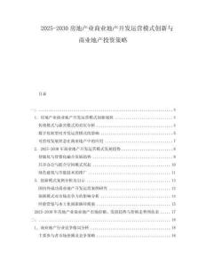 2025-2030房地產(chǎn)業(yè)商業(yè)地產(chǎn)開發(fā)運營模式創(chuàng)新與商業(yè)地產(chǎn)投資策略