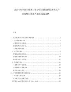 2025-2030汽車修理與維護(hù)行業(yè)服務(wù)供給現(xiàn)狀及產(chǎn)業(yè)發(fā)展市場(chǎng)進(jìn)入策略規(guī)劃文獻(xiàn)