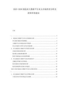 2025-2030制造業(yè)大數據平臺亞太市場供需分析及投資價值建議