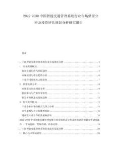 2025-2030中國智能交通管理系統(tǒng)行業(yè)市場供需分析及投資評估規(guī)劃分析研究報告