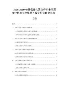 2025-2030公路信息化系統(tǒng)行業(yè)市場深度分析及競爭格局與投資價值研究報告