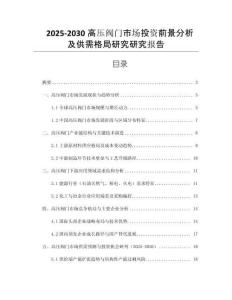 2025-2030高壓閥門(mén)市場(chǎng)投資前景分析及供需格局研究研究報(bào)告