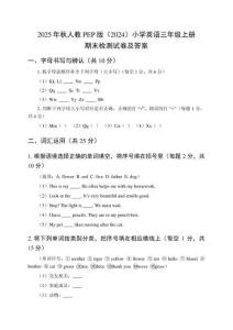 2025年秋人教PEP版（2024）小學(xué)英語三年級上冊期末檢測試卷及答案