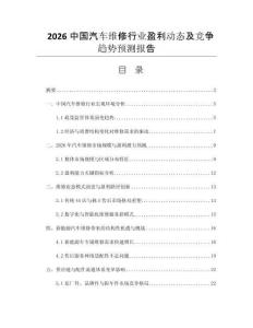 2026中國汽車維修行業(yè)盈利動態(tài)及競爭趨勢預測報告