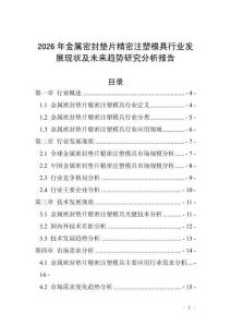 2026年金屬密封墊片精密注塑模具行業(yè)發(fā)展現(xiàn)狀及未來趨勢研究分析報告