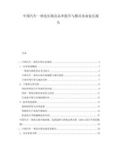 中國汽車一體化壓鑄良品率提升與模具壽命延長報告