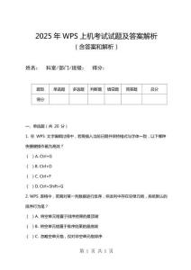 2025年WPS上機(jī)考試試題及答案解析