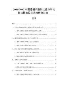 2026-2030中國透明質酸鈉飲品市場銷售規模及投資戰略研究報告