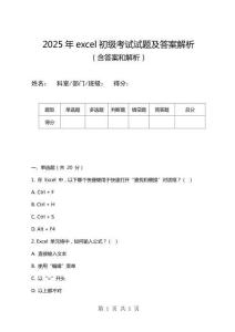 2025年excel初級考試試題及答案解析