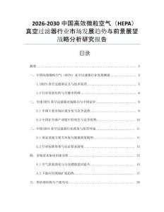 2026-2030中國高效微?？諝猓℉EPA）真空過濾器行業(yè)市場發(fā)展趨勢與前景展望戰(zhàn)略分析研究報告