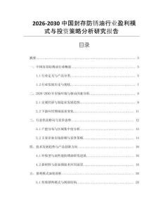 2026-2030中國封存防銹油行業(yè)盈利模式與投資策略分析研究報告