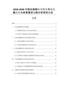 2026-2030中國光掩模檢查行業市場發展趨勢與前景展望戰略分析研究報告