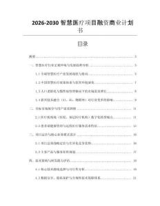 2026-2030智慧醫療項目融資商業計劃書