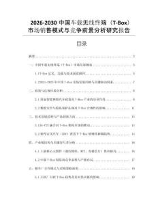 2026-2030中國車載無線終端（T-Box）市場銷售模式與競爭前景分析研究報告