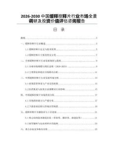 2026-2030中國緩釋控釋片行業(yè)市場全景調(diào)研及投資價值評估咨詢報告