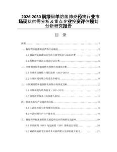 2026-2030銅綠假單胞菌肺炎藥物行業(yè)市場現(xiàn)狀供需分析及重點企業(yè)投資評估規(guī)劃分析研究報告