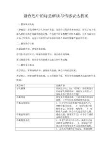 靜夜思中的詩意解讀與情感表達教案