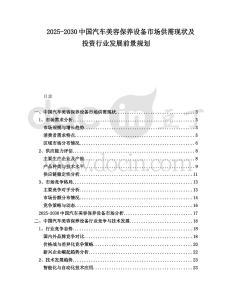 2025-2030中國汽車美容保養設備市場供需現狀及投資行業發展前景規劃