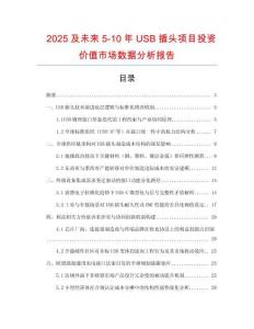 2025及未來5-10年USB插頭項目投資價值市場數據分析報告