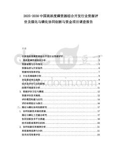 2025-2030中國(guó)高濃度磷資源綜合開(kāi)發(fā)行業(yè)資源評(píng)價(jià)及煤化與磷化協(xié)同創(chuàng)新與資金項(xiàng)目調(diào)查報(bào)告