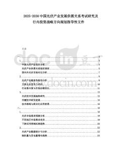 2025-2030中國光伏產業發展供需關系考試研究及行內投資戰略方向規劃指導性文件