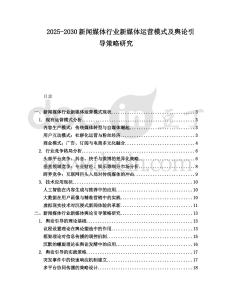 2025-2030新聞媒體行業(yè)新媒體運營模式及輿論引導(dǎo)策略研究