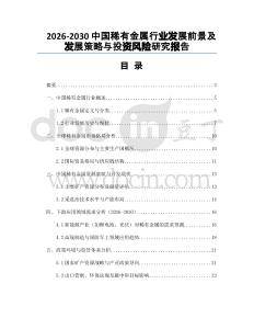 2026-2030中國稀有金屬行業(yè)發(fā)展前景及發(fā)展策略與投資風(fēng)險研究報告