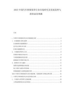 2025中國汽車維修保養行業市場研究及發展趨勢與投資前景預測