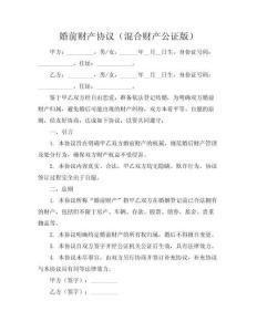 婚前財產協議（混合財產公證版）