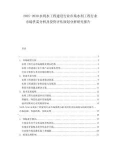 2025-2030水利水工程建設行業市場水利工程行業市場供需分析及投資評估規劃分析研究報告