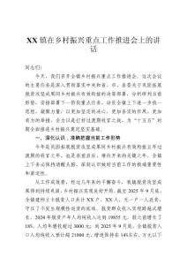鎮(zhèn)在鄉(xiāng)村振興重點(diǎn)工作推進(jìn)會(huì)上的講話