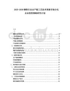 2025-2030鋼鐵行業去產能工藝技術革新市場分化企業投資策略研究計劃