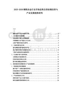 2025-2030鋼鐵冶金行業市場態勢及供給側改革與產業發展趨勢研判