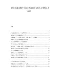 2025交通運輸行業(yè)運力資源供給分析及投資發(fā)展規(guī)劃報告