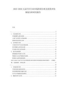 2025-2030大眾汽車行業市場供需分析及投資評估規劃分析研究報告
