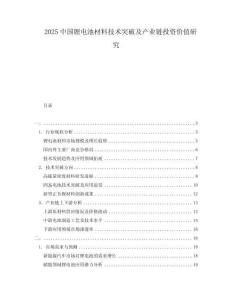 2025中國鋰電池材料技術突破及產業鏈投資價值研究