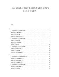 2025-2030景區(qū)旅游行業(yè)市場(chǎng)供需分析及投資評(píng)估規(guī)劃分析研究報(bào)告