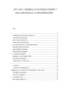 2025-2030了新能源電力行業(yè)市場逐步開放情形下及核心部件高資本定義與投資回報優(yōu)化整體