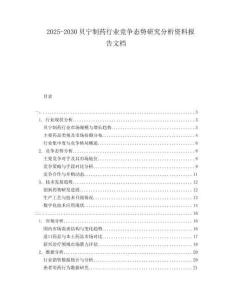2025-2030貝寧制藥行業競爭態勢研究分析資料報告文檔