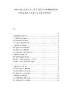 2025-2030金融租賃行業(yè)市場使用力未來把握未來空間發(fā)展?jié)摿ν顿Y評估分析研究報告