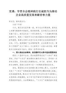 黨課：學(xué)貫全會(huì)精神踐行忠誠(chéng)擔(dān)當(dāng)為推動(dòng)企業(yè)高質(zhì)量發(fā)展奉獻(xiàn)青春力量