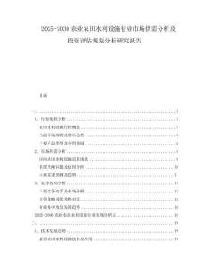 2025-2030农业农田水利设施行业市场供需分析及投资评估规划分析研究报告