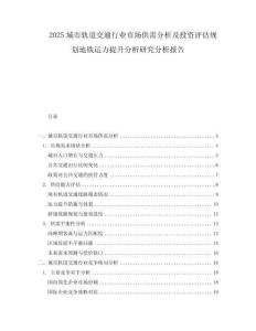 2025城市軌道交通行業(yè)市場(chǎng)供需分析及投資評(píng)估規(guī)劃地鐵運(yùn)力提升分析研究分析報(bào)告