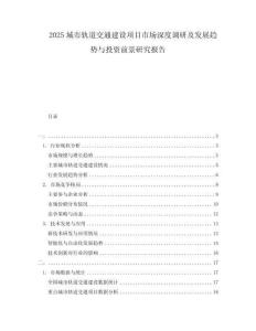 2025城市軌道交通建設(shè)項(xiàng)目市場(chǎng)深度調(diào)研及發(fā)展趨勢(shì)與投資前景研究報(bào)告