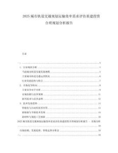 2025城市軌道交通規劃運輸效率需求評估基建投資合理規劃分析報告