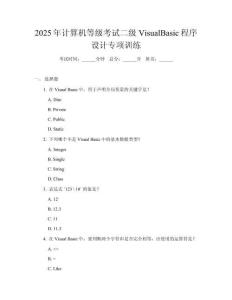 2025年計(jì)算機(jī)等級考試二級VisualBasic程序設(shè)計(jì)專項(xiàng)訓(xùn)練